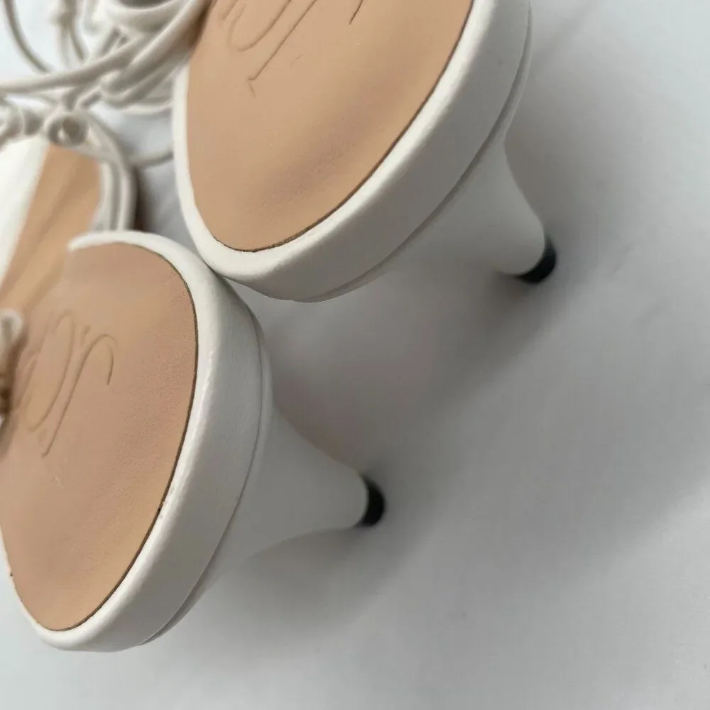 New J.Crew Zadie Knotted Lace Up‎ Kitten Heel Sandal Sz 9 White Leather - Picture 8 of 11